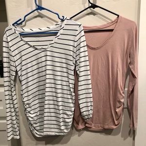Isabel maternity small long sleeve blouses. Black and white stripe and pink